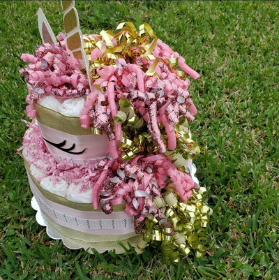 Pink and Gold Unicorn Diaper Cake