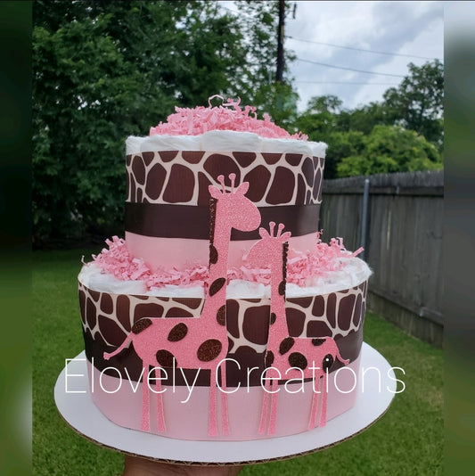 Pink and Brown Giraffe Diaper Cake